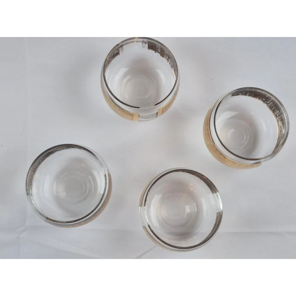 Vintage MCM Gold Checkerboard Roly Poly Rocks Glasses Set of 4 Whiskey Lowball